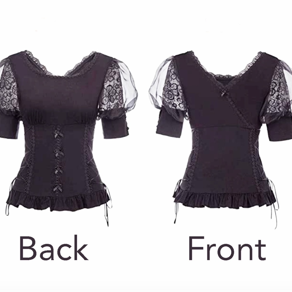 Sexy Black Corset Blouse, Puffy Sleeve Blouse, Feminine Black Bloused, Sz 8